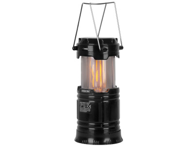 Lampa Strend Pro Camping CL102, LED, 80 lm, 1200 mAh, efekt plameňa, kempingové svietidlo, solárne nabíjanie, USB výstup