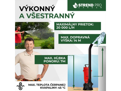 Čerpadlo Strend Pro Garden QDX5, 900W, kalové, 20000 l/h, kábel 10 m, s nožom, do septiku