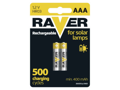 Batéria RAVER SOLAR HR03, nabíjateľná batéria, 400 mAh, bal. 2 ks, AAA tužka