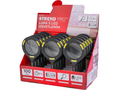 Lupa so svetlom Strend Pro 113x242x22 mm, 2xAA, LED 100 lm, 3x LED osvetlenie, na čítanie, Sellbox 15 ks