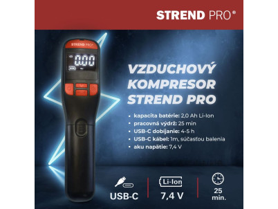 Kompresor Strend Pro K25, ručný, 150 psi, 10 bar, LED svetlo, akumulátorová pumpička
