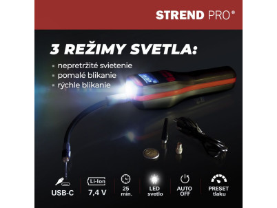 Kompresor Strend Pro K25, ručný, 150 psi, 10 bar, LED svetlo, akumulátorová pumpička
