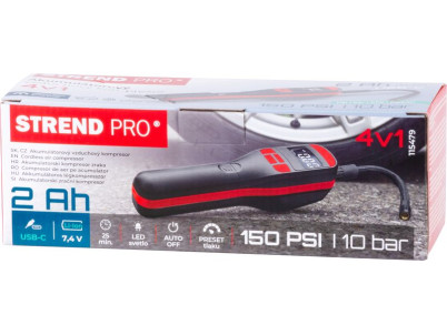 Kompresor Strend Pro K25, ručný, 150 psi, 10 bar, LED svetlo, akumulátorová pumpička