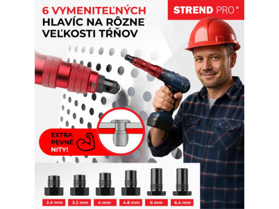 Nadstavec na vŕtačku Strend Pro Premium, 1/4", 2,4 - 6,4 mm nitovací, pre trhacie nity, v kufri