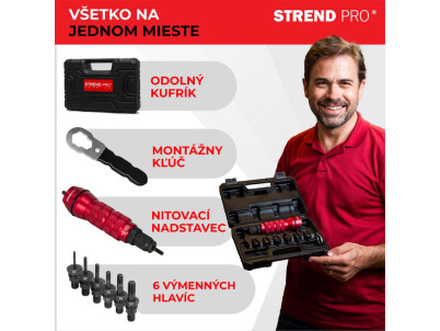 Nadstavec na vŕtačku Strend Pro Premium, 1/4", M3 - M10, nitovací, pre maticové nity, v kufri Nadstavec na vŕtačku Strend Pro Premium, 1/4", M3 - M10, nitovací, pre maticové nity, v kufri