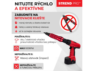 Nadstavec na vŕtačku Strend Pro Premium, 1/4", M3 - M10, nitovací, pre maticové nity, v kufri Nadstavec na vŕtačku Strend Pro Premium, 1/4", M3 - M10, nitovací, pre maticové nity, v kufri