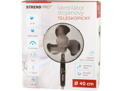 Ventilátor Strend Pro, stojanový, s diaľkovým ovládaním, 60 cm, 45 W