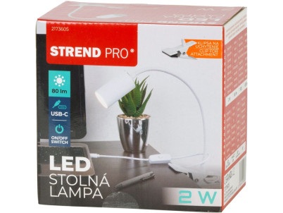Lampa Strend Pro, stolná, s klipsou na uchytenie, Alu, biela, USB, 41 cm