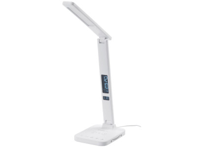 Lampa Strend Pro, stolná, LED, bezdrôtové nabíjanie, voľba intenzity svetla, s displejom, hodiny, budík, teplomer, 4 W, biela