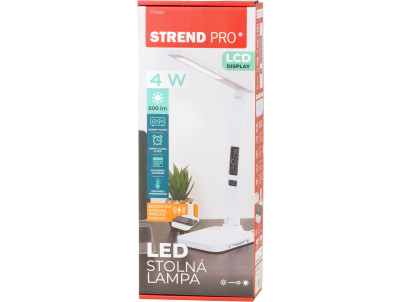 Lampa Strend Pro, stolná, LED, bezdrôtové nabíjanie, voľba intenzity svetla, s displejom, hodiny, budík, teplomer, 4 W, biela