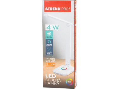 Lampa Strend Pro, stolná, dotykové ovládanie, stmievanie, RGB, podsvietený podstavec, 4 W, biela