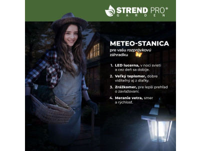 Meteostanica SWS29, 158 cm, záhradný zrážkomer, teplomer, solárna lampa, smer vetra