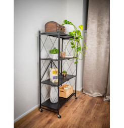 Regál Racks RAW4T, kovový, 4 police, 1270x720x340 mm, max. 50 kg/polica, prenosný, na kolieskach