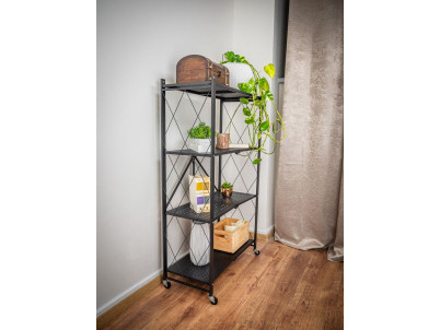 Regál Racks RAW4T, kovový, 4 police, 1270x720x340 mm, max. 50 kg/polica, prenosný, na kolieskach