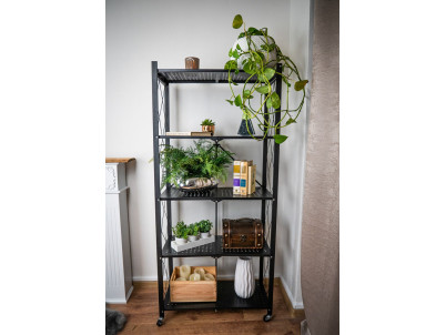 Regál Racks RAW5T, kovový, 5 police, 1630x720x340 mm, max. 50 kg/polica, prenosný, na kolieskach