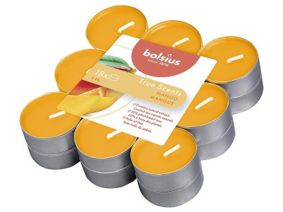 Sviečky Bolsius Tealight True Scents, čajové, vonné, mango, bal. 18 ks