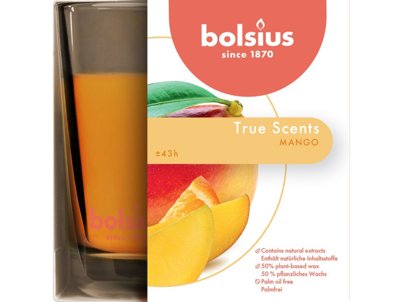 Sviečka Bolsius Jar True Scents 95/95 mm, vonná, mango, v skle