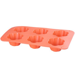Forma MagicHome, na pečenie, na 6 muffinov, silikón, vzor kvet, červená, 28,6x17,2 cm