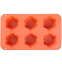 Forma MagicHome, na pečenie, na 6 muffinov, silikón, vzor kvet, červená, 28,6x17,2 cm