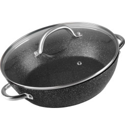 Hrniec MagicHome Black Marble Line, plytký, 26 cm, 2800 ml, s pokrievkou, pekáč do rúry