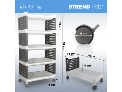 Regál MagicHome Rolly, plastový, 5 políc, 49x29x97 cm, na kolieskach