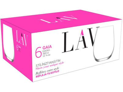 Pohár Gaia, LAV, sklenený, na vodu, 360 ml, 63x100 mm, bal. 6 ks Pohár Gaia, LAV, sklenený, na vodu, 360 ml, 63x100 mm, bal. 6 ks