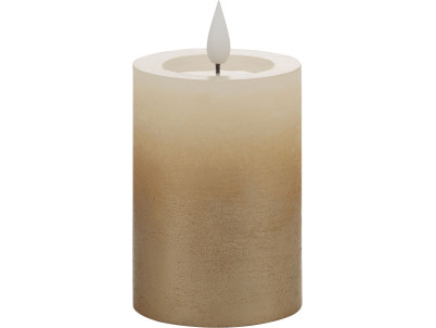 Sviečka MagicHome Vianoce, LED, 2xAAA, jednoduché svietenie, krémová/zlatá, metalický efekt, 7x10 cm