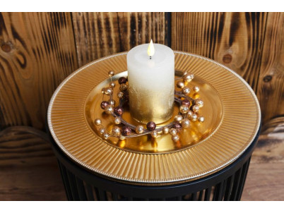 Sviečka MagicHome Vianoce, LED, 2xAAA, jednoduché svietenie, krémová/zlatá, metalický efekt, 7x10 cm