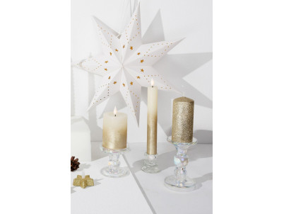 Sviečka MagicHome Vianoce, LED, 2xAAA, jednoduché svietenie, krémová/zlatá, metalický efekt, 7x10 cm