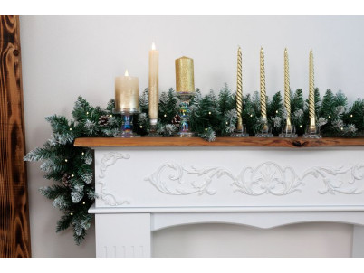 Sviečka MagicHome Vianoce, LED, 2xAAA, jednoduché svietenie, časovač, krémová/zlatá, metalický efekt, 3x25 cm