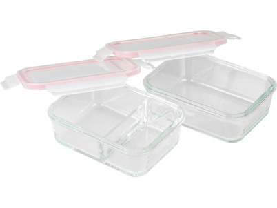 Dóza MagicHome, sada 2 ks, 2 x 900 ml, obdĺžniková, s chladiacim boxom, termobox, termo taška, sklenená