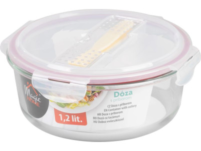 Dóza MagicHome, okrúhla, 1200 ml, s vekom, s príborom, Clip
