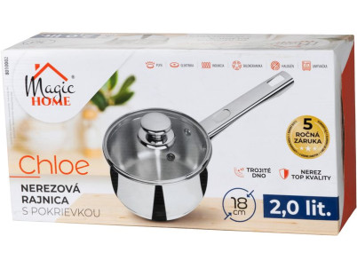 Rajnica MagicHome Chloe, 18 cm, 2 lit. so sklenenou pokrievkou, nerez