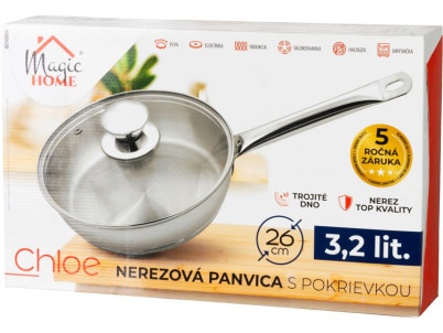 Panvica MagicHome Chloe, 26 cm, 3,2 lit., so sklenenou pokrievkou, nerez