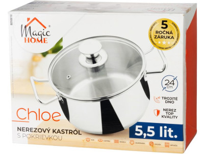 Kastról MagicHome Chloe, hrniec, 24 cm, 5,5 lit., so sklenenou pokrievkou, nerez