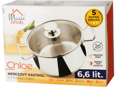 Kastról MagicHome Chloe, hrniec, 26 cm, 6,6 lit., so sklenenou pokrievkou, nerez