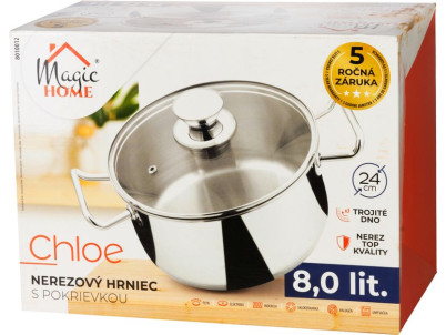 Hrniec MagicHome Chloe, 24 cm, 8 lit., so sklenenou pokrievkou, nerez