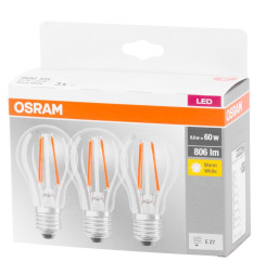 Žiarovka OSRAM® BASIC LED FR 60 (ean9351) non-dim 6,5W/827 E27 2700K MULTIPACK, Star CLASSIC A