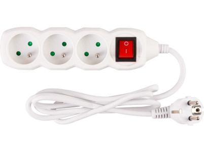 Kábel DG-F803BK L-1.5 m, predlžovací, biely, 3x zásuvka + vypínač, new edition Kábel DG-F803BK L-1.5 m, predlžovací, biely, 3x zásuvka + vypínač, new edition