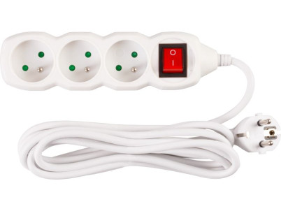 Kábel DG-F803BK L-3 m, predlžovací, biely, 3x zásuvka + vypínač, new edition Kábel DG-F803BK L-3 m, predlžovací, biely, 3x zásuvka + vypínač, new edition