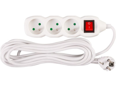 Kábel DG-F803BK L-5 m, predlžovací, biely, 3x zásuvka + vypínač, new edition