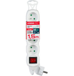 Kábel DG-F804BK L-1.5 m, predlžovací, biely, 4x zásuvka + vypínač, new edition