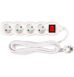 Kábel DG-F804BK L-3 m, predlžovací, biely, 4x zásuvka + vypínač, new edition