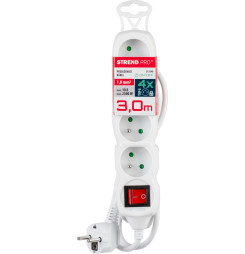 Kábel DG-F804BK L-3 m, predlžovací, biely, 4x zásuvka + vypínač, new edition