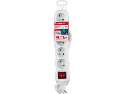 Kábel DG-F805BK L-3 m, predlžovací, biely, 5x zásuvka + vypínač, new edition