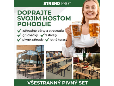 Set pivný DORTMUND Standard3, stôl 175x46x77 cm, 2x lavica 175x23x47 cm, drevo 25 mm