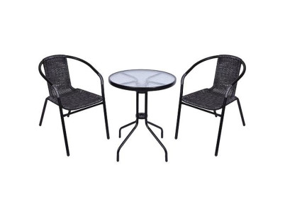 Set balkónový ALESIA, čierny/antracit, stôl 70x60 cm, 2x stolička 52x55x73 cm, oceľ