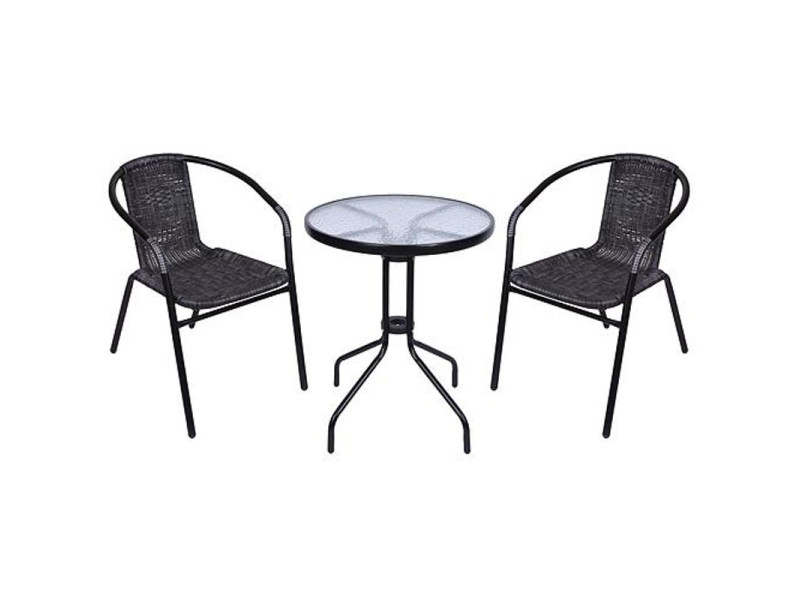 Set balkónový ALESIA, čierny/antracit, stôl 70x60 cm, 2x stolička 52x55x73 cm, oceľ