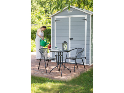 Set balkónový ALESIA, čierny/antracit, stôl 70x60 cm, 2x stolička 52x55x73 cm, oceľ