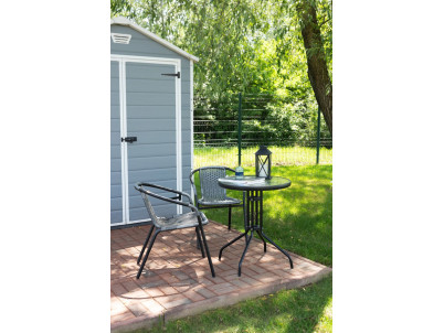 Set balkónový ALESIA, čierny/antracit, stôl 70x60 cm, 2x stolička 52x55x73 cm, oceľ